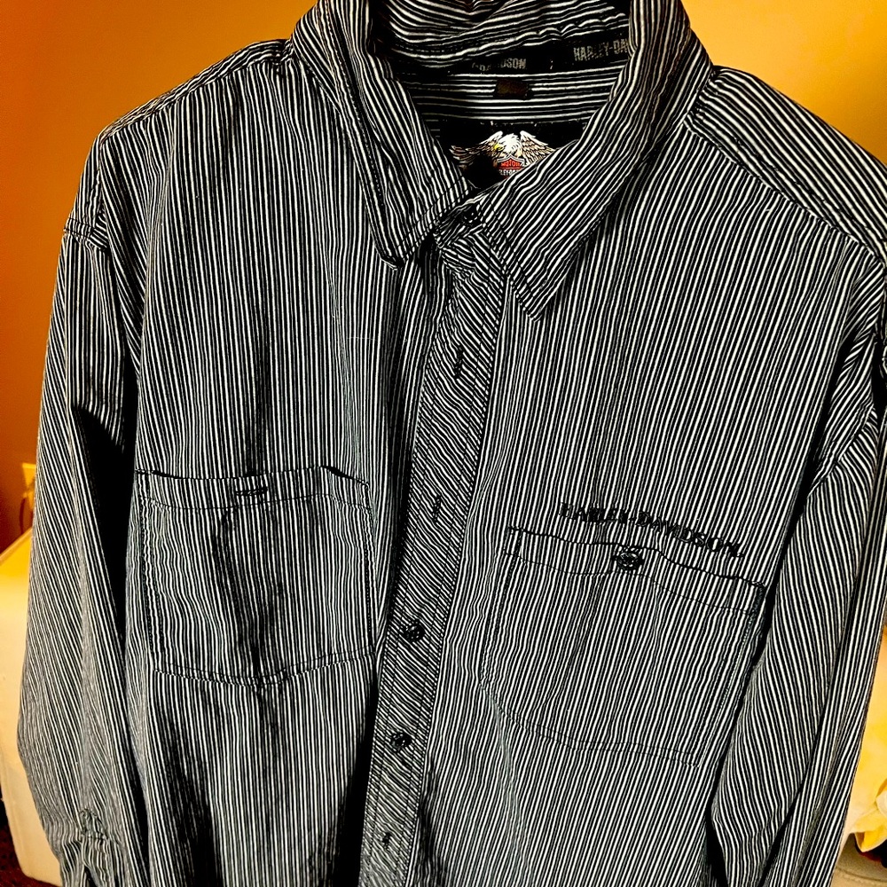 Harley-Davidson Black Striped Casual Button Down Shirt